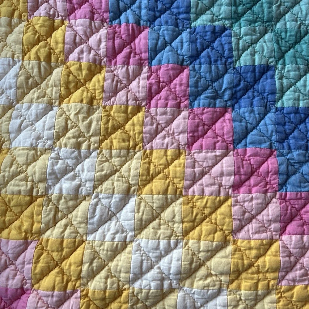 Prarie Point Rainbow Quilt Handmade Patchwork Stair Step 70